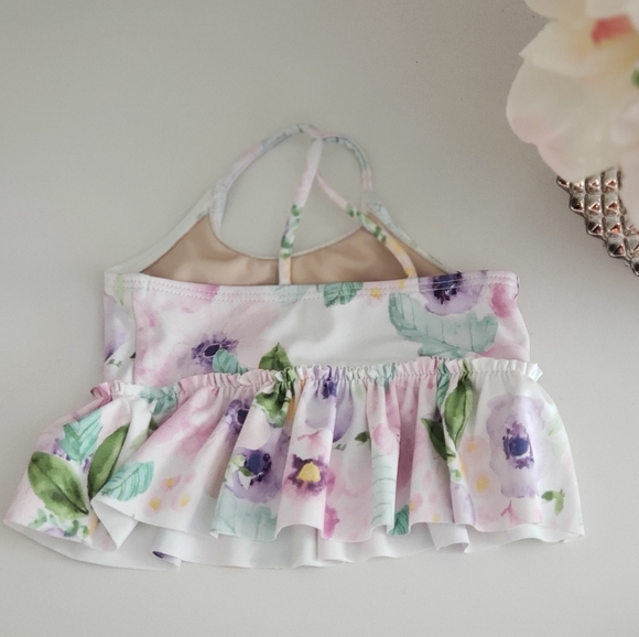 Celest Floral Mini Girls Peplum Swim Top - Picture 4 of 6